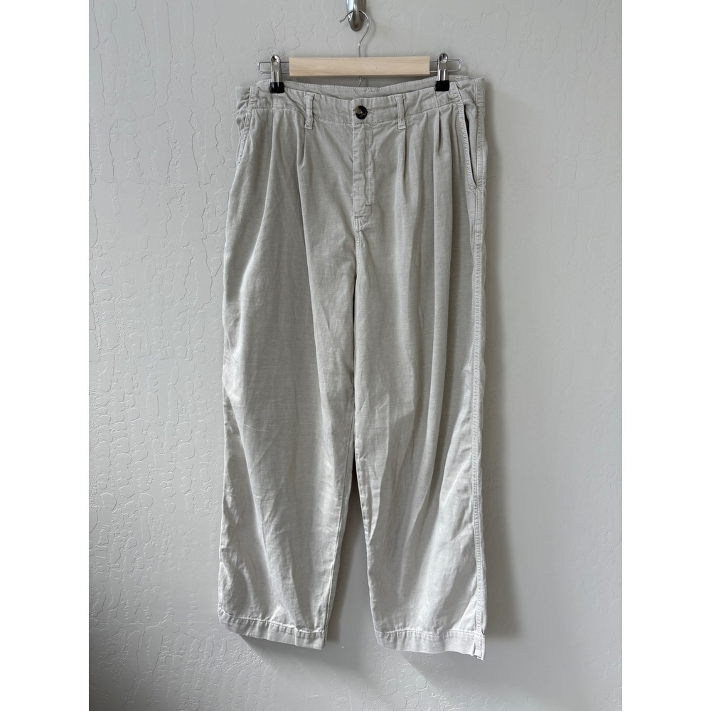 Free People Addy Chino Pleated Pants Wide Leg Casual Trousers Neutral Beige Sz 8